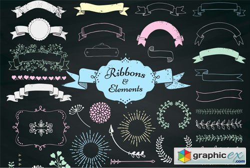 Chalk Drawing Ribbons And Elements