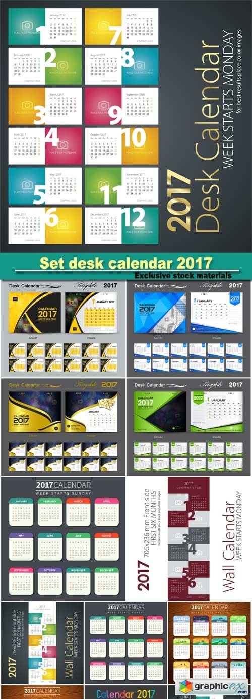 Set desk calendar 2017 template design, cover desk calendar, flyer design