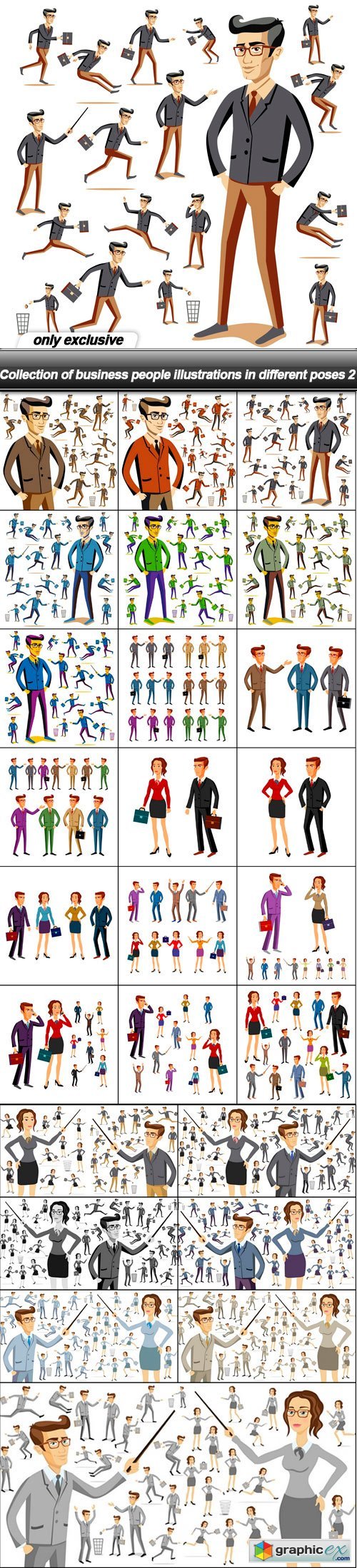 Collection of business people illustrations in different poses 2 - 25 EPS