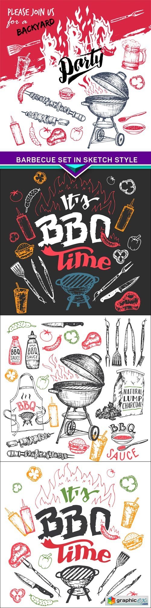 Barbecue set in sketch style 4X EPS
