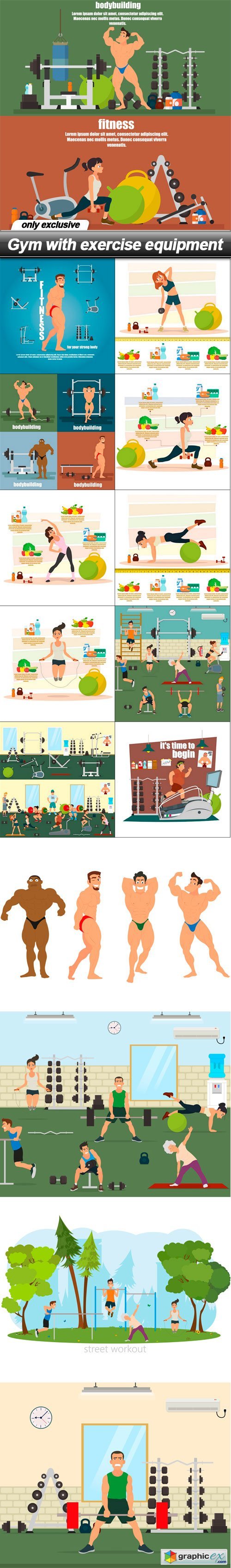 Gym with exercise equipment - 15 EPS