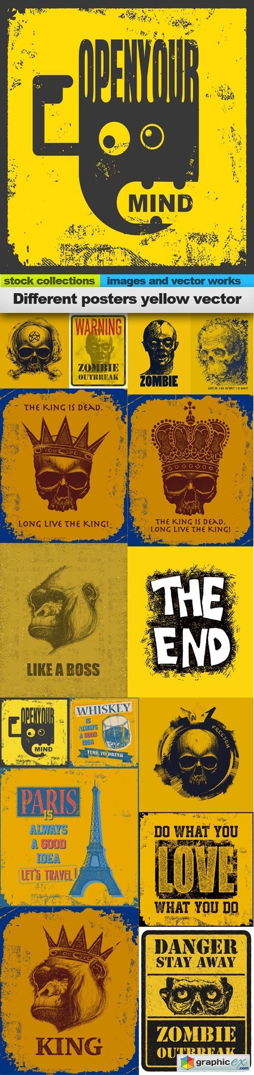 Different posters yellow vector, 15 x EPS