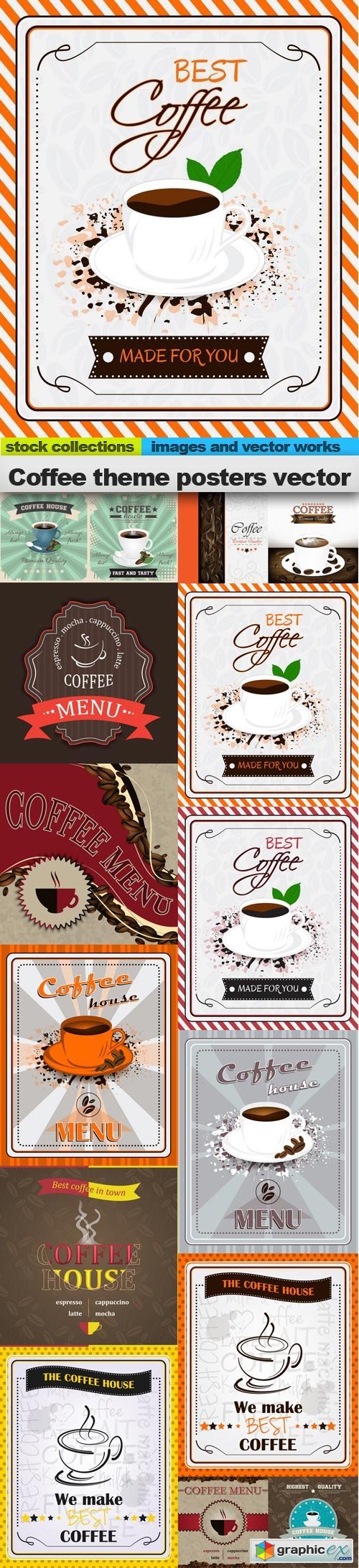 Coffee theme posters vector, 15 x EPS