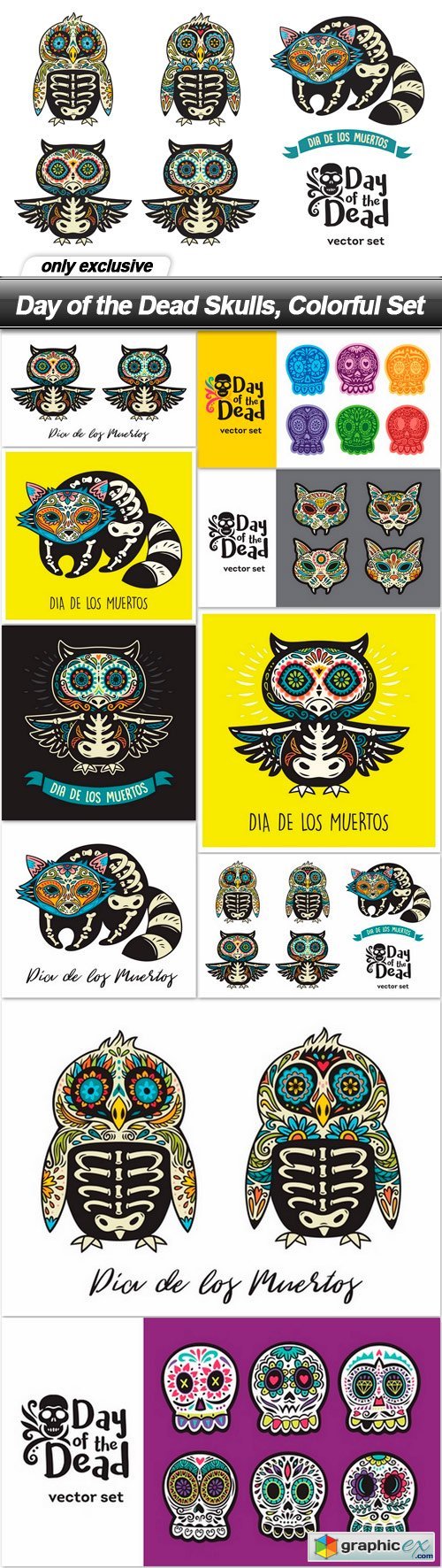 Day of the Dead Skulls, Colorful Set - 10 EPS