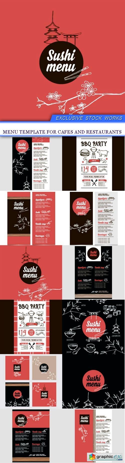 Menu template for cafes and restaurants 12X EPS