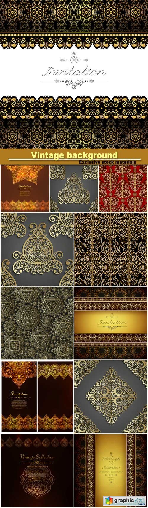 Vintage seamless background, antique, victorian gold style, vector