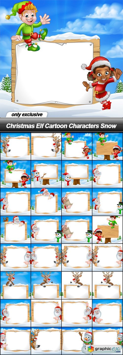 Christmas Elf Cartoon Characters Snow - 32 EPS