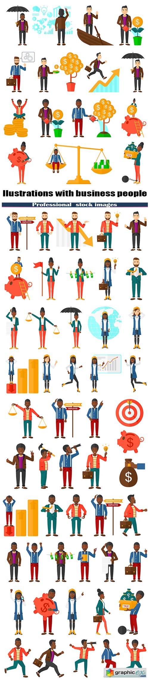 Set of illustrations with business people