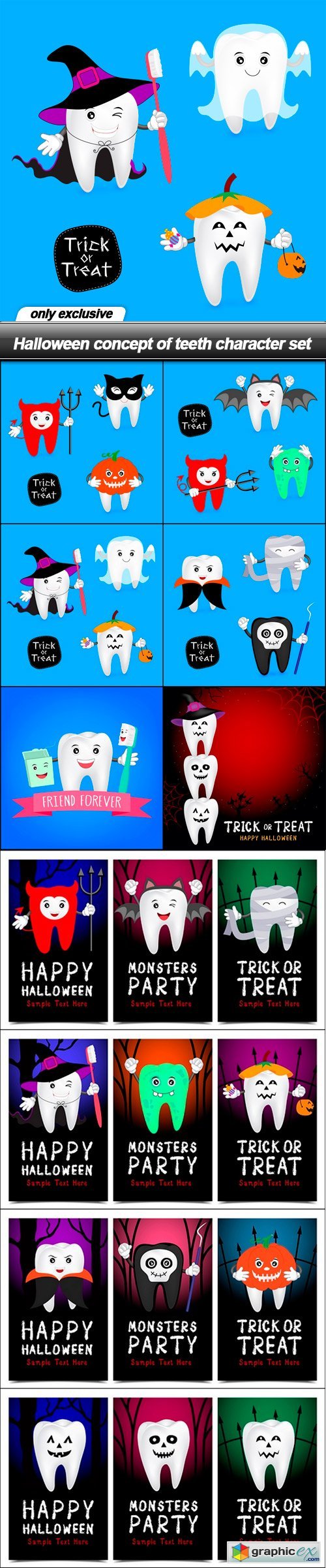 Halloween concept of teeth character set - 10 EPS