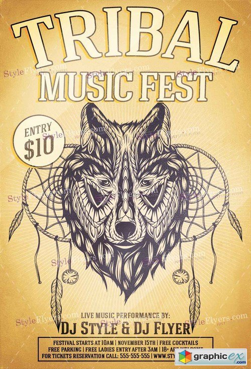 Tribal Music Fest PSD Flyer Template + Facebook Cover