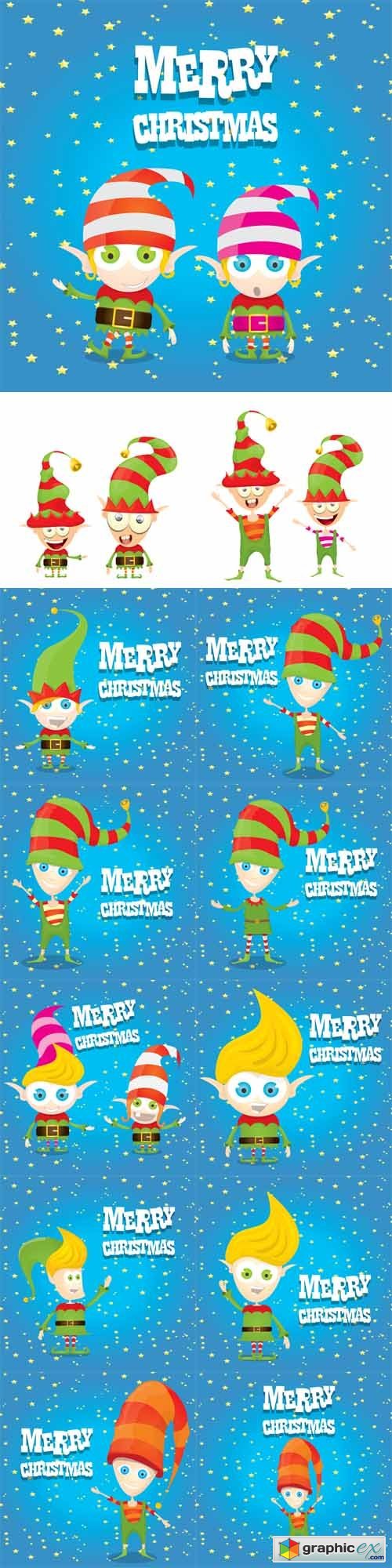 Cartoon Cute Happy Christmas Elfs