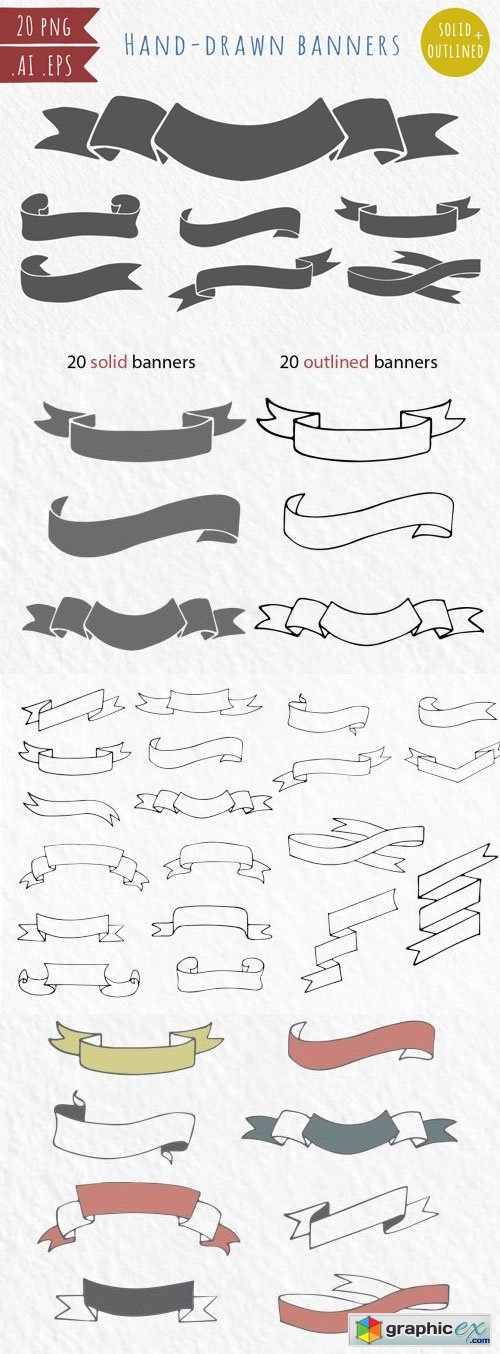 20 Hand-Drawn Vector Banners