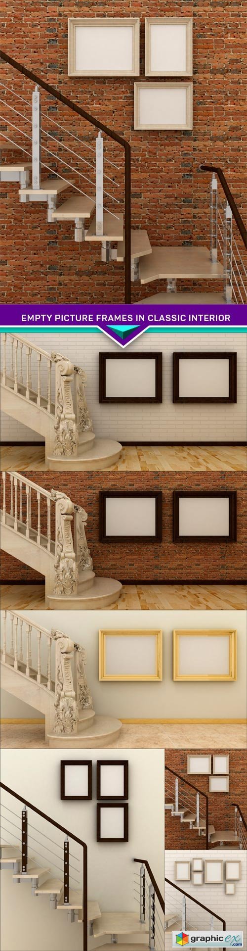 Empty picture frames in classic interior 6X JPEG