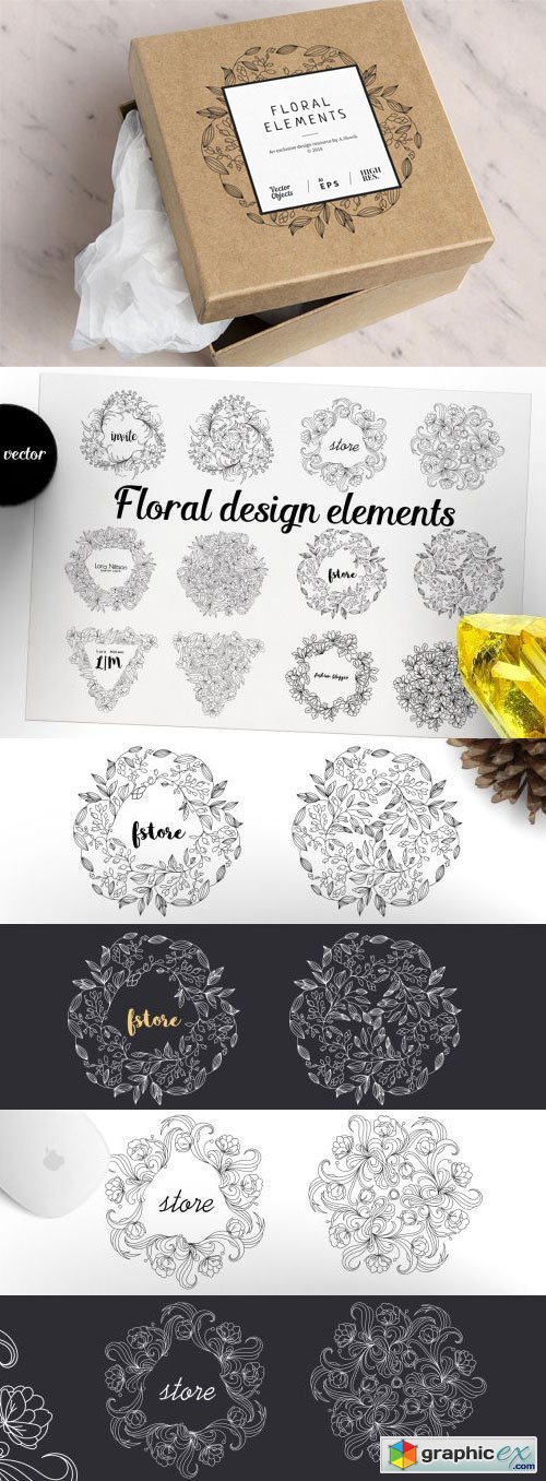 12 Floral Design Elements/ Pro