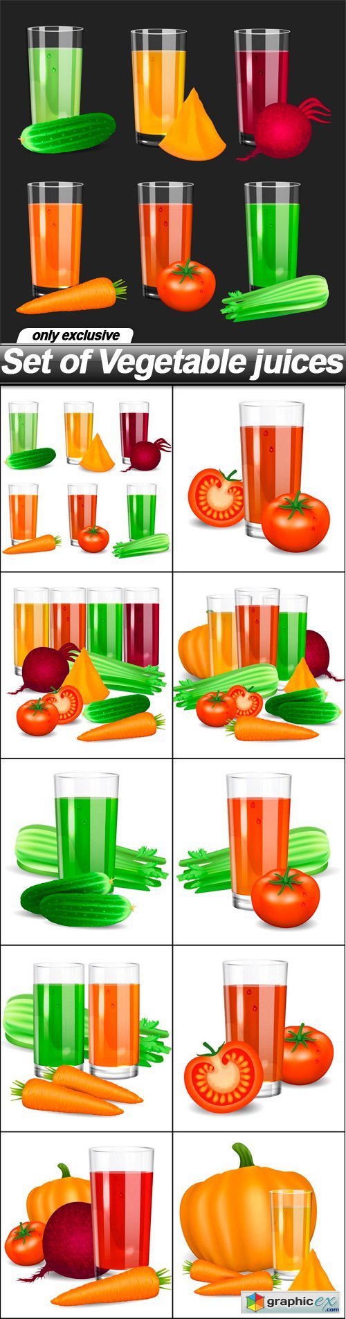 Set of Vegetable juices - 11 EPS