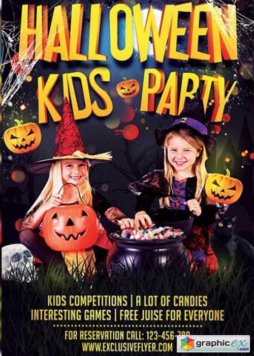 Kids Halloween V8 Premium Flyer Template + Facebook Cover