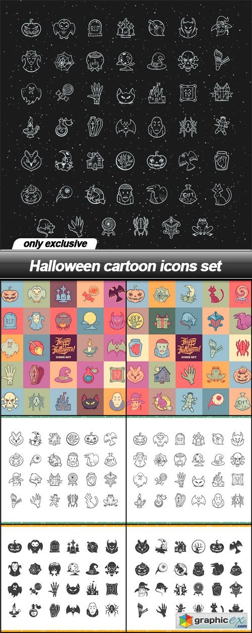 Halloween cartoon icons set - 7 EPS