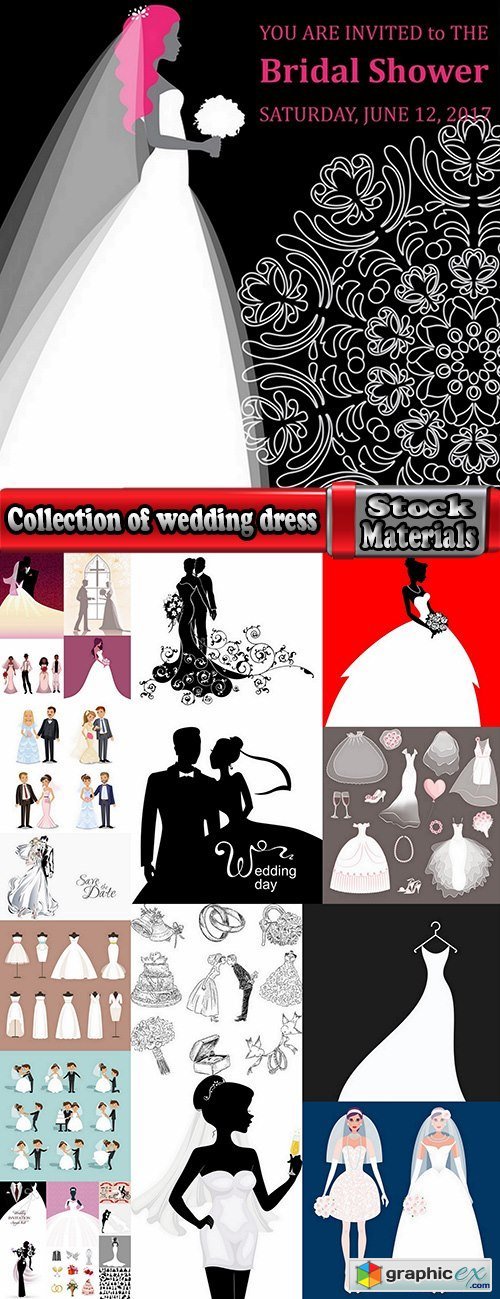 Collection of wedding dress the bride groom invitation card postcard cover a template 25 EPS