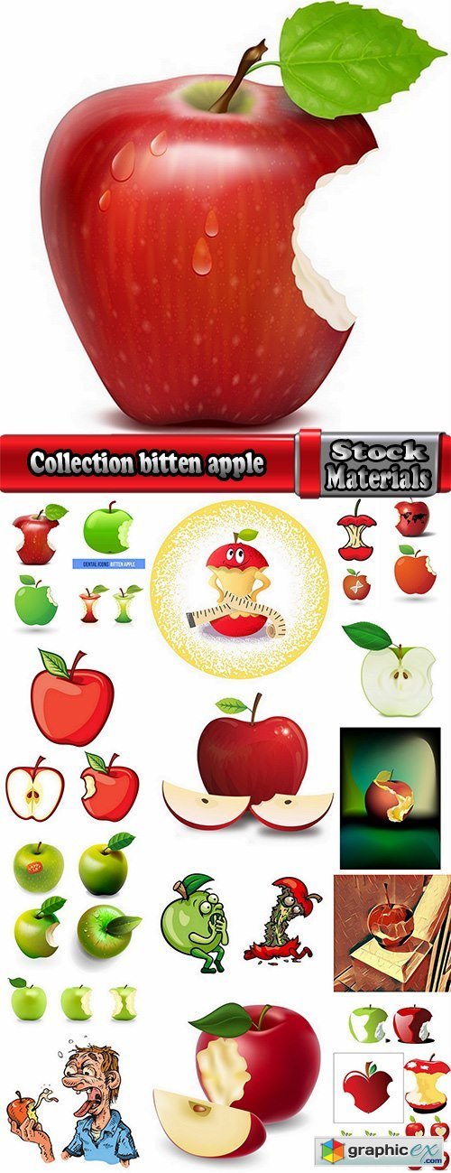 Collection bitten apple trace of teeth fruit vector image 25 EPS