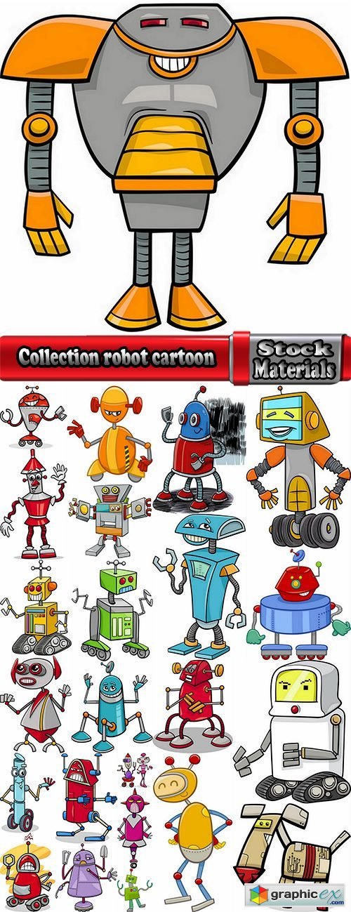 Collection robot cartoon illustration for children's books vector image 25 EPS