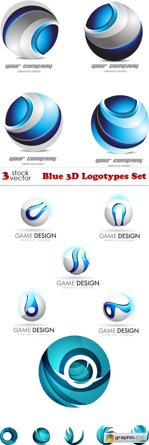 Blue 3D Logotypes Set