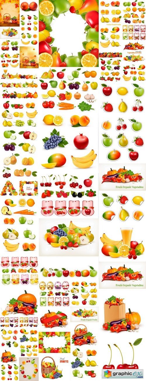 Hand drawn fruits posters set