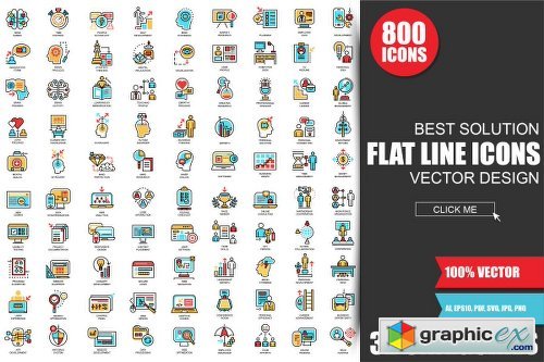 Set of Flat Line Business Icons