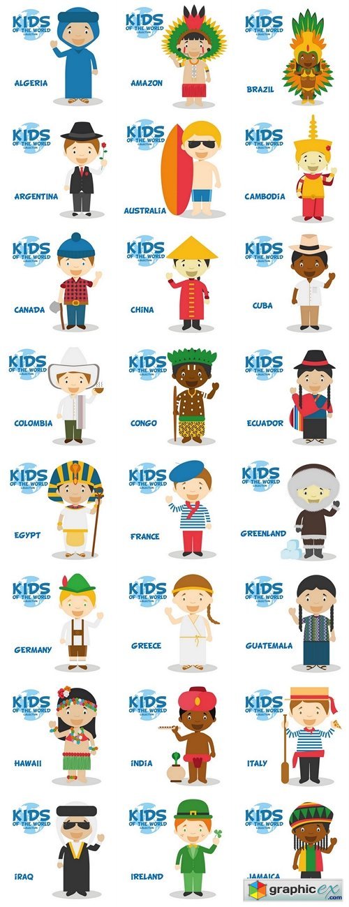 Kids and nationalities of the world vector part 2