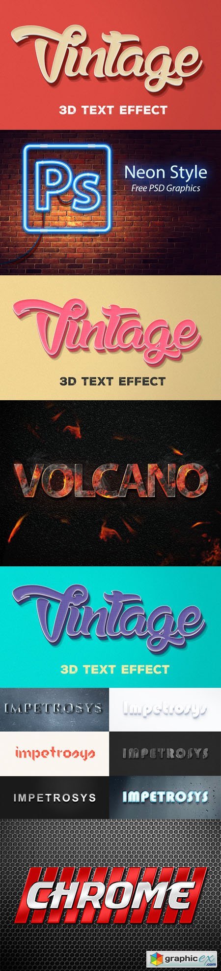 Photoshop Text Effects - Neon, 3D Vintage, Burning, Chrome and others