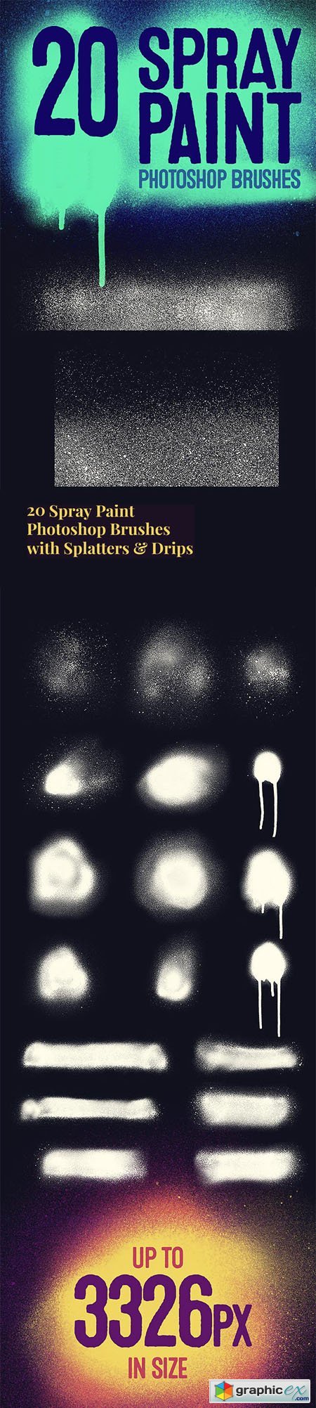 20 Spray Paint Brushes for Photoshop with Splatters & Drips
