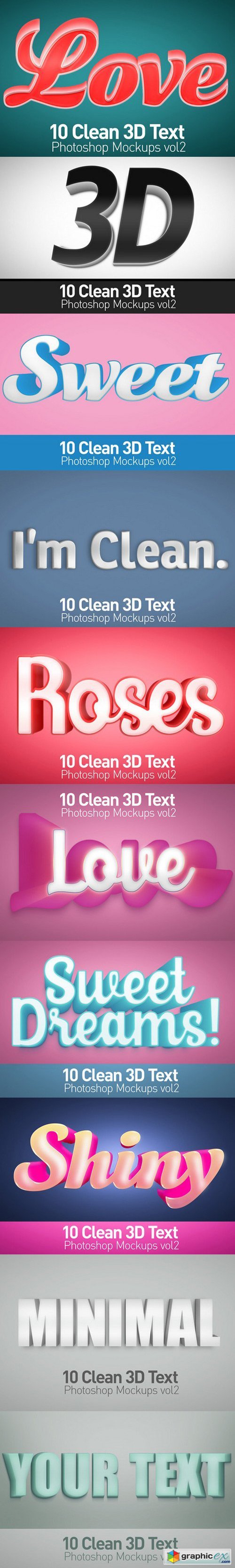 Clean 3D Photoshop Text Mockups Vol2