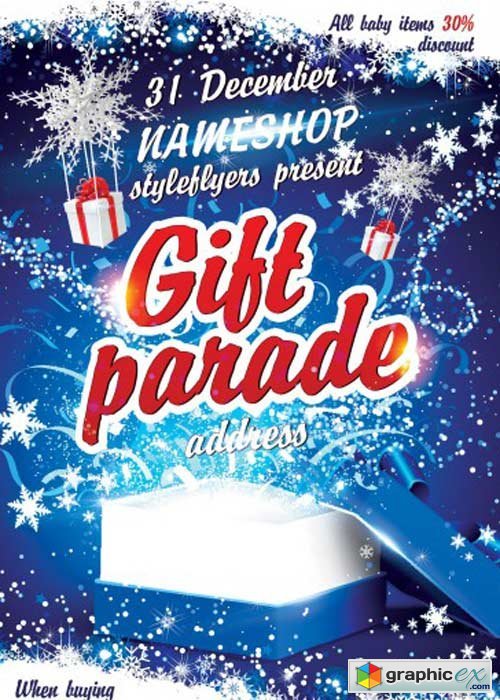 Gift Parade V1 PSD Flyer Template with Facebook Cover