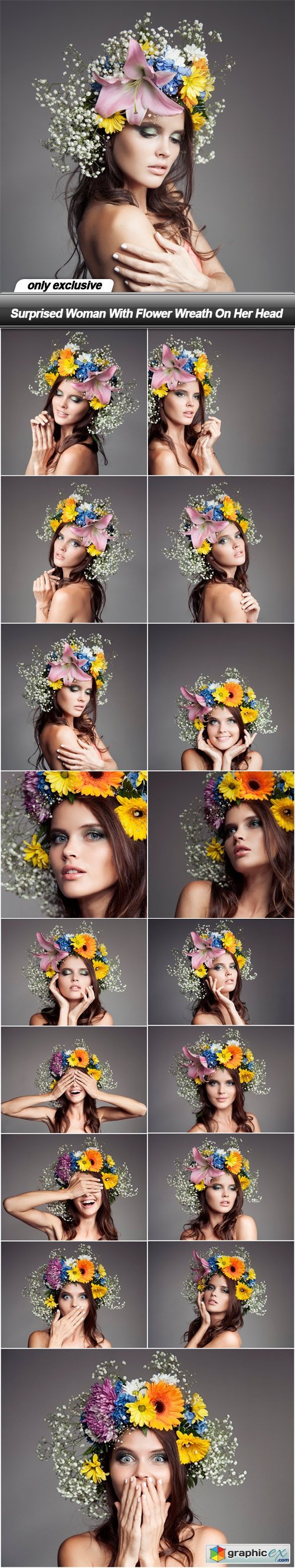Surprised Woman With Flower Wreath On Her Head - 17 UHQ JPEG