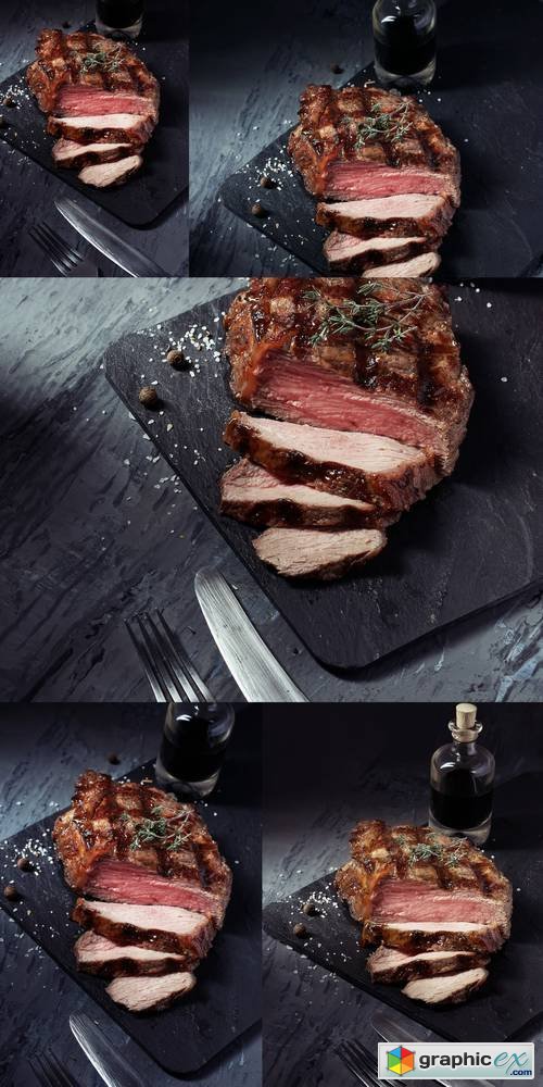 Closeup of Cut Medium Rare Roast Beef Steak