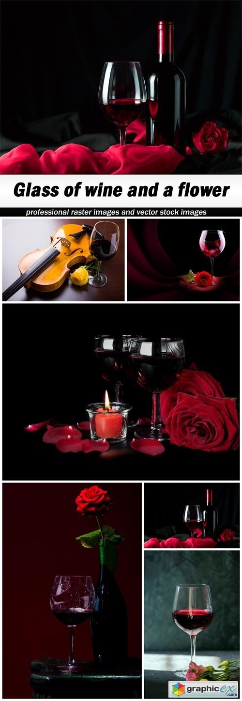 Glass of wine and a flower - 6 UHQ JPEG
