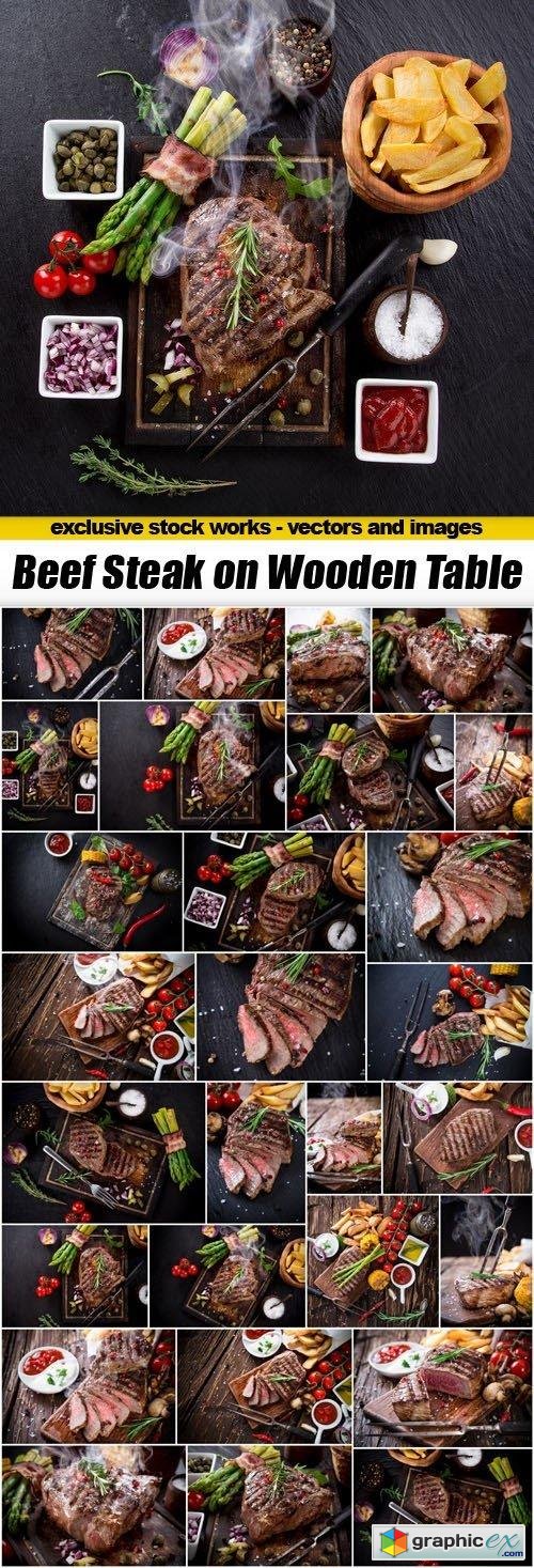 Beef Steak on Wooden Table - 30xUHQ JPEG