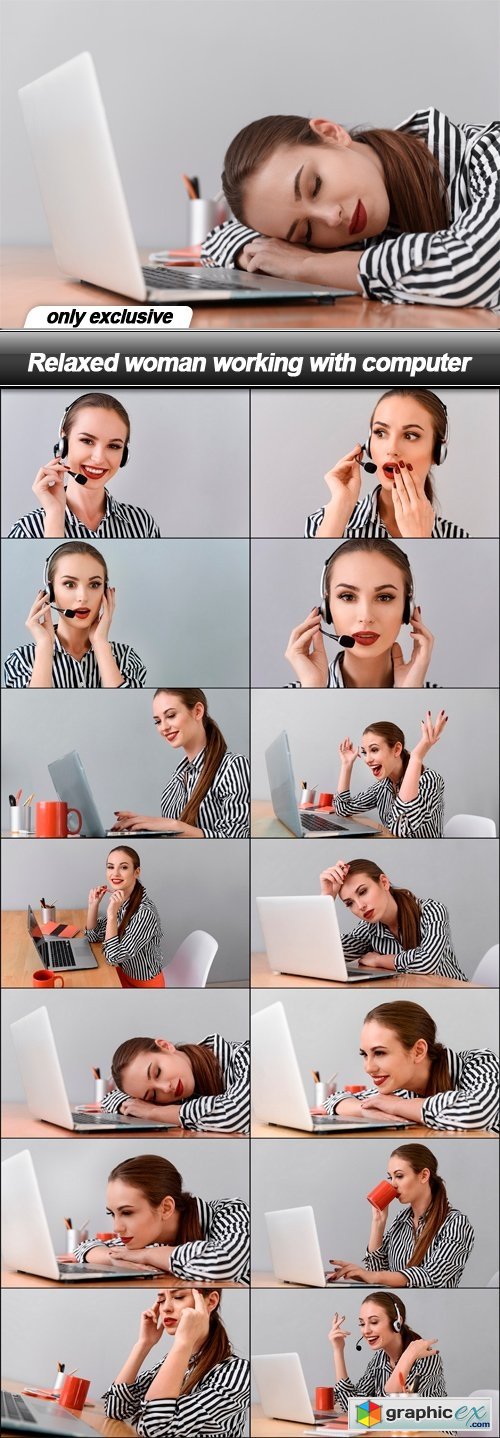Relaxed woman working with computer - 14 UHQ JPEG