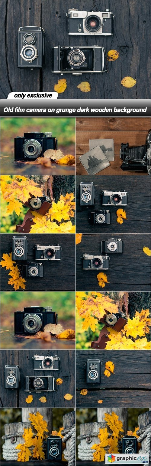 Old film camera on grunge dark wooden background - 12 UHQ JPEG