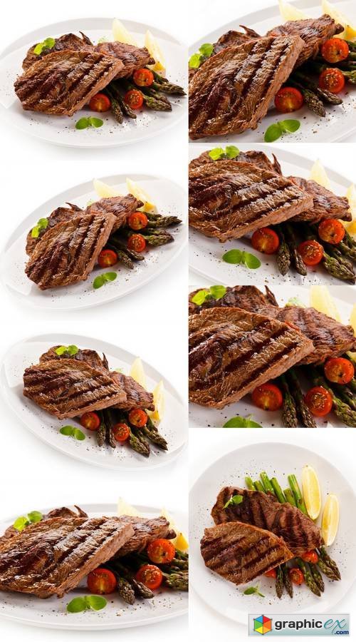 Grilled Beef Steaks and Asparagus