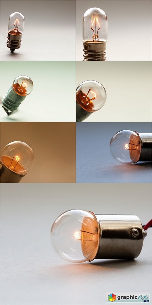 Glowing light bulb, Retro style filament lamp macro view