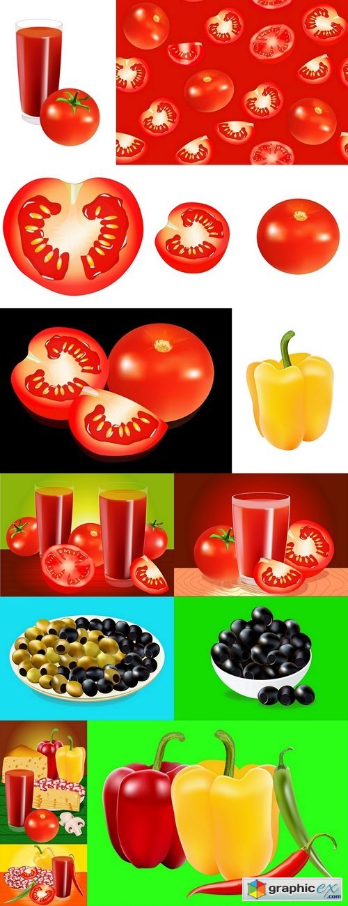 A glass of tomato juice and tomatoes, vector, isolated