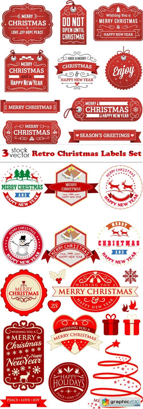 Retro Christmas Labels Set