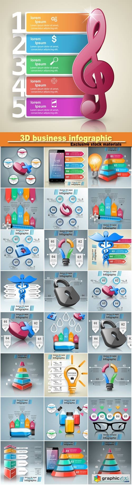 3D business infographic design template and marketing icons, vector illustration
