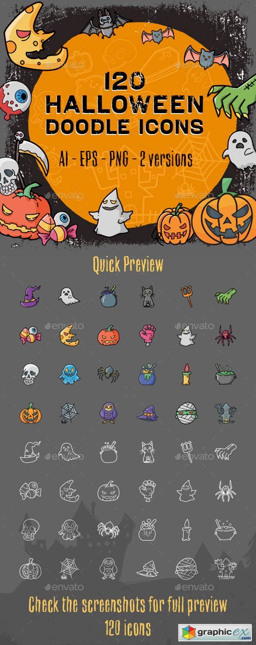 120 Halloween Doodle Icon Set