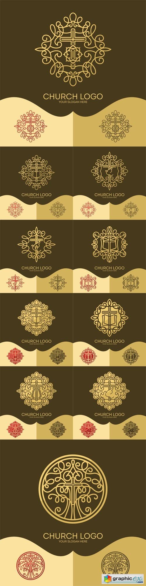 Church logo. Christian symbols. The cross of Jesus and elegant patterns