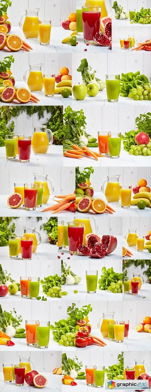 Glasses with fresh vegetable juices isolated on black. Detox