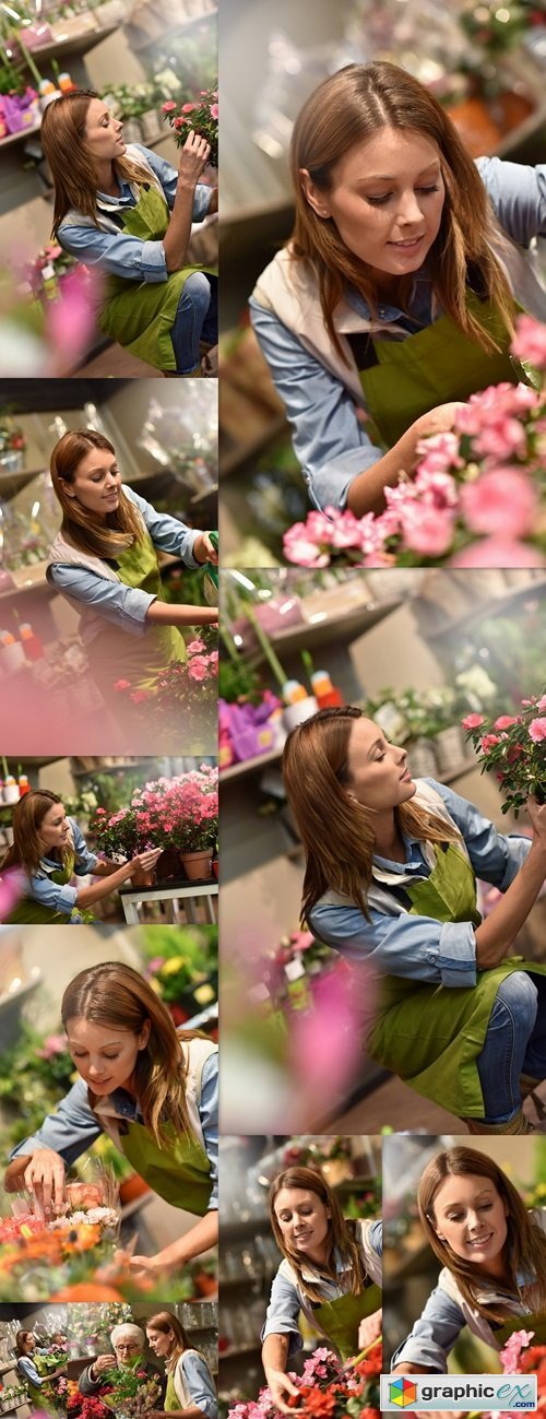Woman working in flower shop