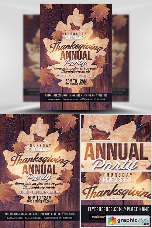 Wooden Thanksgiving Annual Party Flyer Template