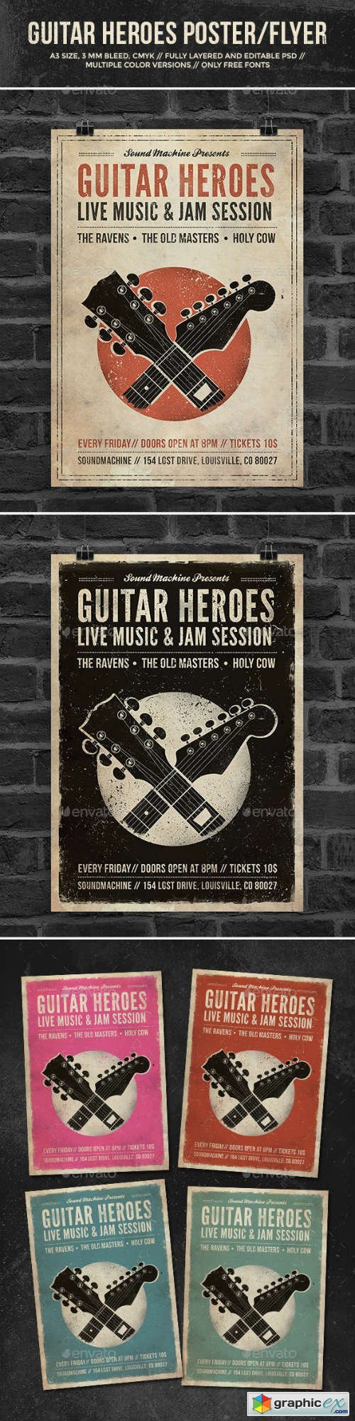 Guitar Heroes - Vintage Music Poster/Flyer