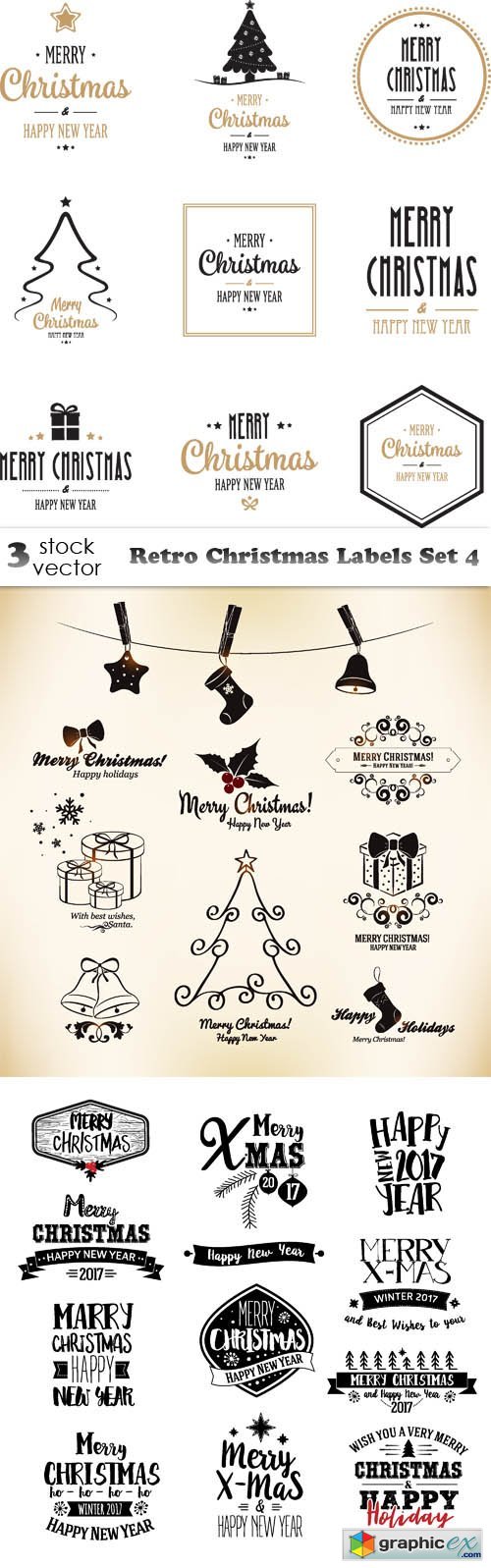 Retro Christmas Labels Set 4